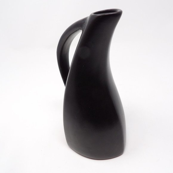 Vintage Black Tone on Tone Glazed Ceramic Pitcher Matte with Glossy Stripes Uniq - Picture 8 of 10